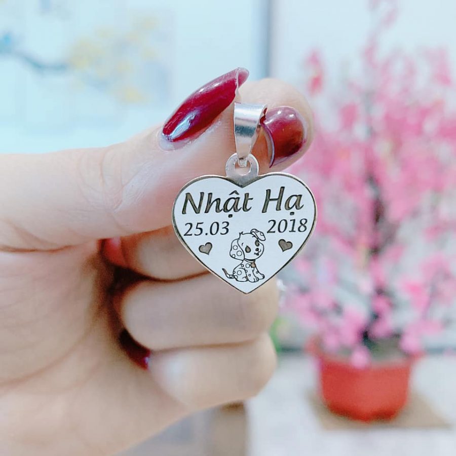 Mặt dây chuyền bạc khắc tên hình trái tim khắc tên theo yêu cầu cho bé gái