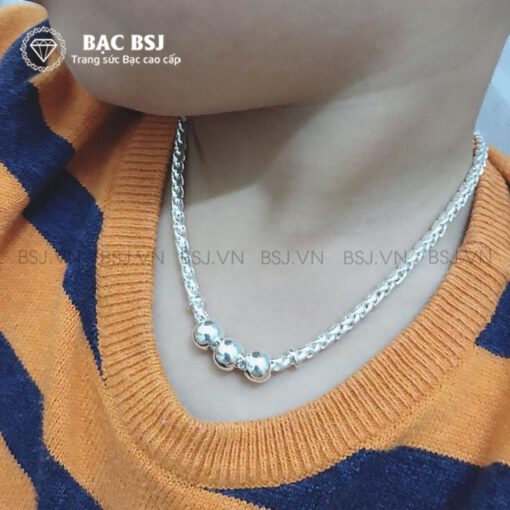 Dây chuyền bạc cho bé chất liệu bạc ta cao cấp kết hợp 3 chuông