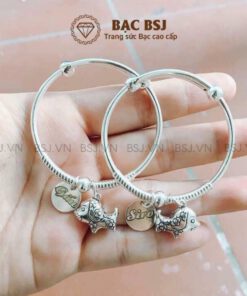 Lắc bạc cho trẻ em gắn charm tròn khắc tên và con giáp. Bạc BSJ